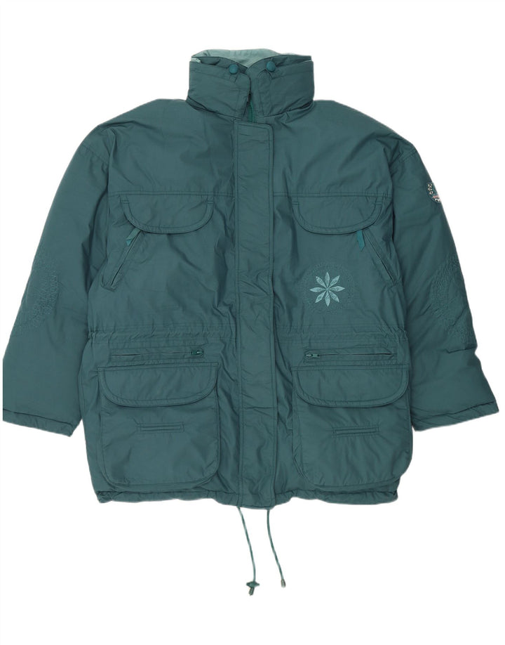 Damska, obszerna, wyściełana kurtka z kapturem DIADORA UK 16, duża niebieska w kwiaty