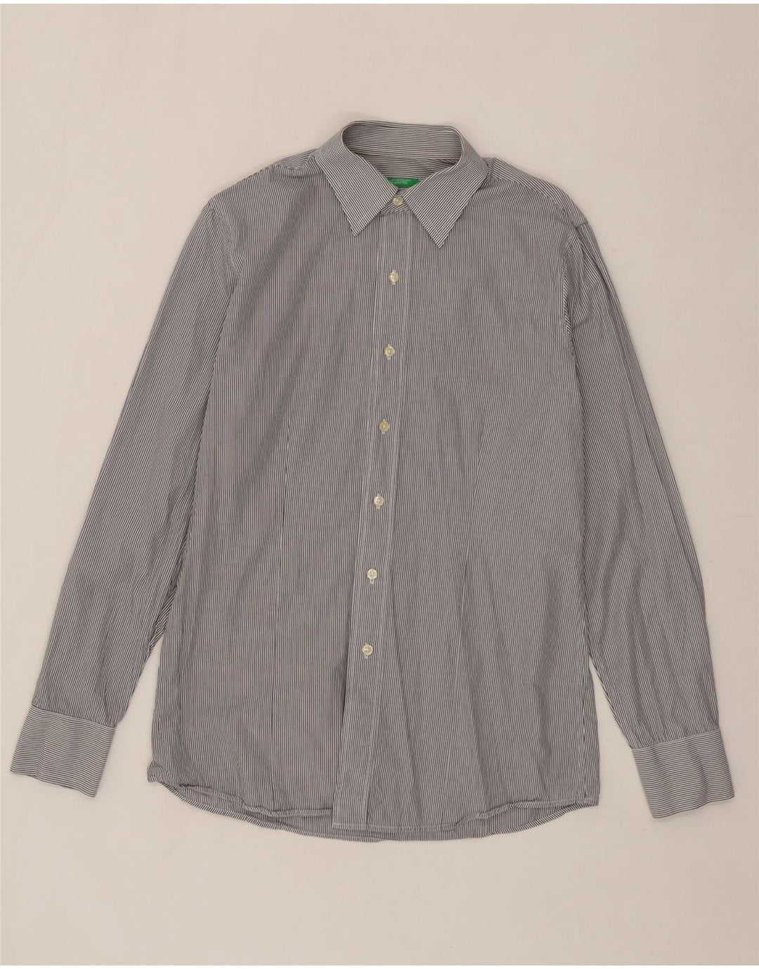 BENETTON Mens Shirt Medium Grey Pinstripe Vintage Benetton and Second-Hand Benetton from Messina Hembry 