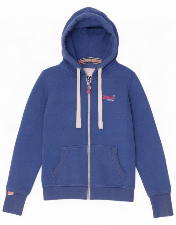 Damski sweter z kapturem i zamkiem Superdry UK 14 Large Blue Cotton