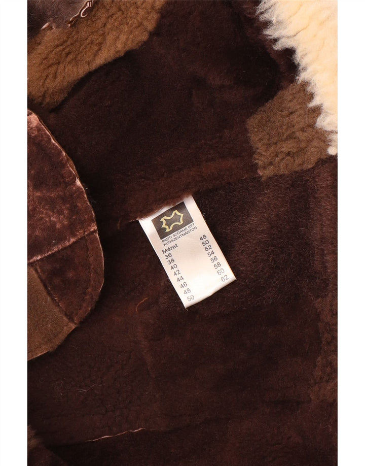 Damska kamizelka z owczej skóry VINTAGE EU 36, mała, brązowa, patchworkowa skóra
