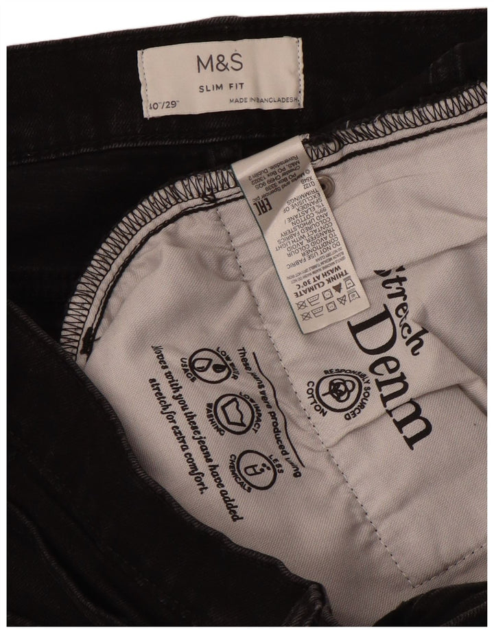 Marks & Spencer Męskie jeansy slim W40 L29 Czarne bawełniane