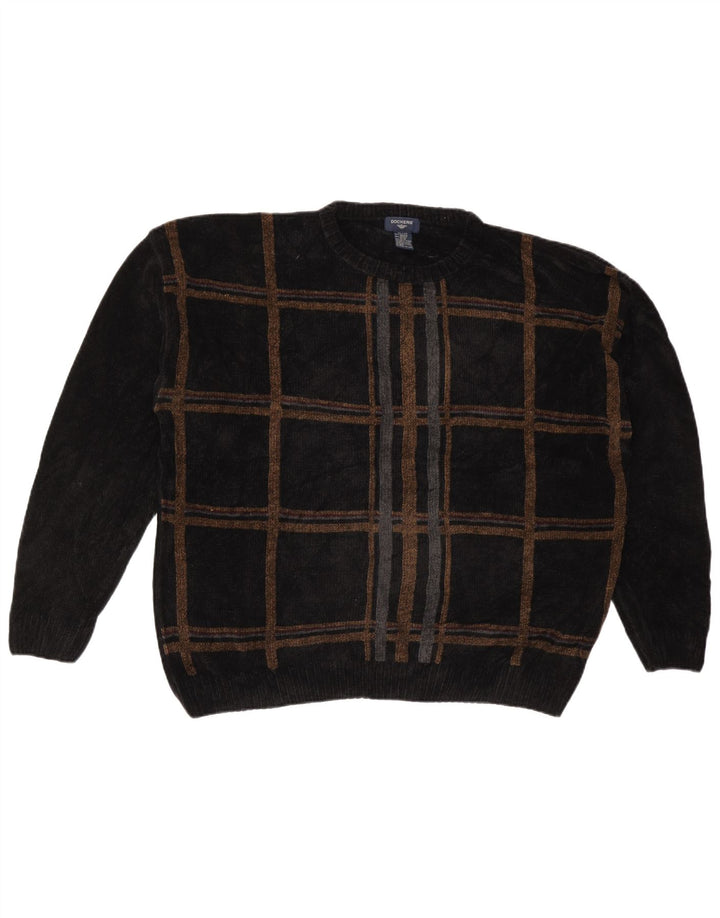 Męski sweter z okrągłym dekoltem DOCKERS XL, akryl w czarną kratkę
