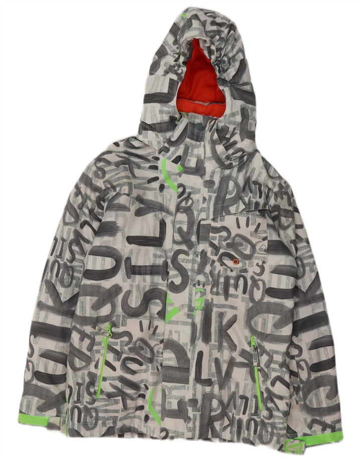 Chłopięca kurtka narciarska z kapturem Quiksilver Graphic na 13-14 lat, duża, szara, poliestrowa