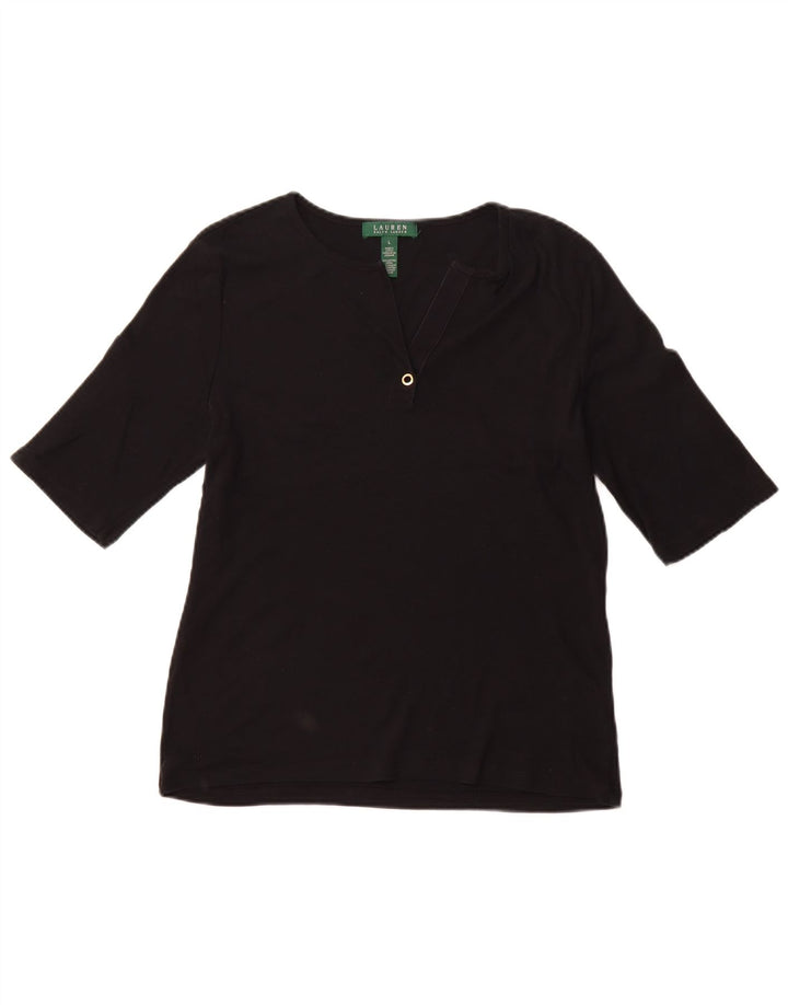 RALPH LAUREN Damski T-shirt Top, duży, czarny, bawełniany
