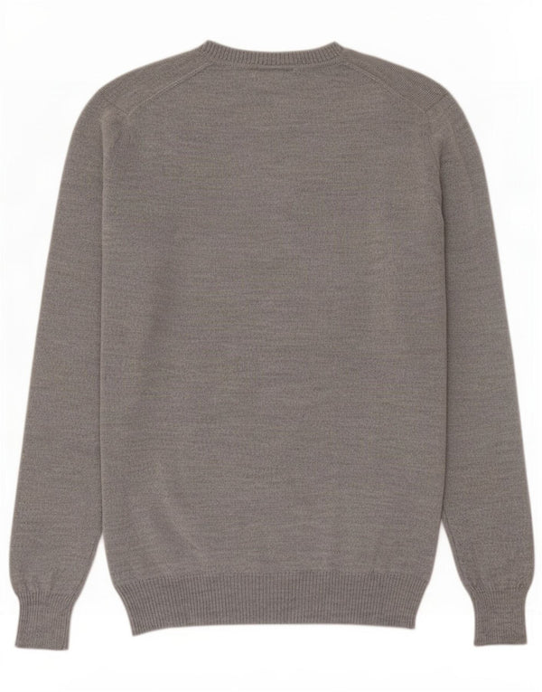 Lacoste Womens V-Neck Jumper Sweater EU 40 Medium Grey New Wool