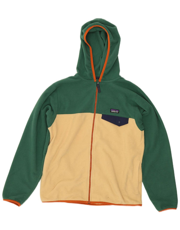 Chłopięca kurtka polarowa z kapturem Patagonia 13-14 lat XL, zielona, z blokami kolorów