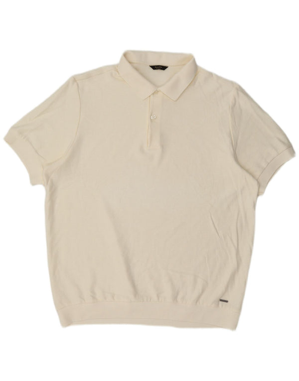 Męski sweter polo z krótkim rękawem Massimo Dutti, duży w kolorze złamanej bieli