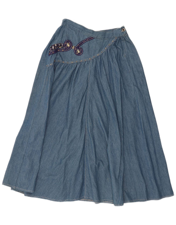 Damska spódnica dżinsowa w stylu vintage IT 44 Medium W26 Niebieska bawełna Paisley
