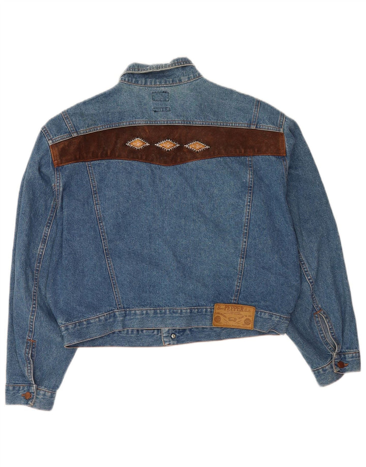 Vintage damska, krótka, oversize'owa kurtka dżinsowa UK 14, średnia niebieska bawełna