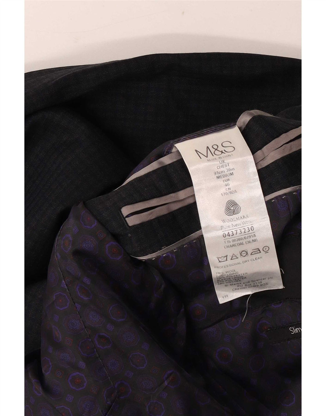 Marks & Spencer Męska marynarka zapinana na 2 guziki UK 36 Mała szara wełniana kratka