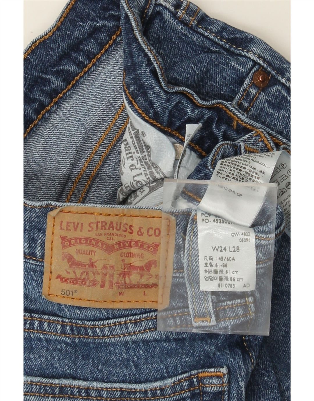 Damskie jeansy Levi's 501 Straight W24 L28 Niebieskie bawełniane