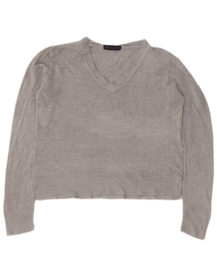 Marks & Spencer Damski sweter z dekoltem w kształcie litery V, UK 14, duży, szary, akrylowy
