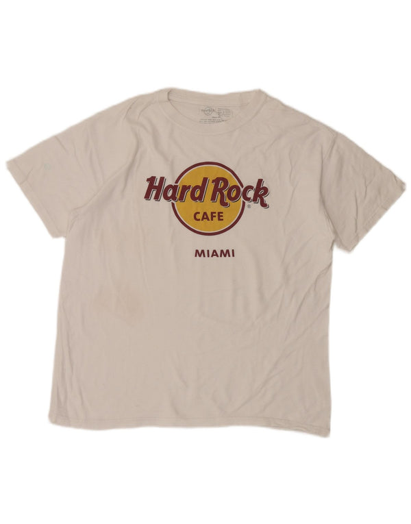 Hard Rock Womens Miami Graphic T-Shirt Top UK 14 Medium White Cotton