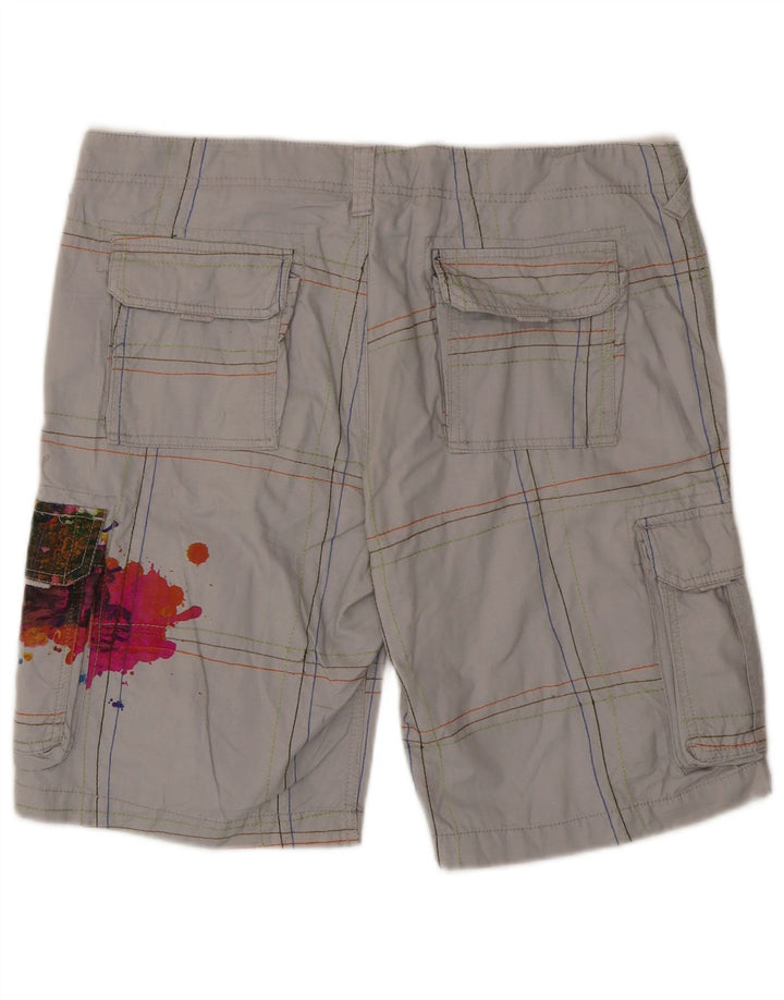 Męskie szorty cargo Desigual W36, duże, szare, bawełniane w kratę