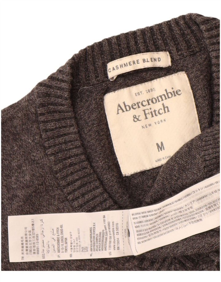 Abercrombie & Fitch Męski sweter z dekoltem w kształcie litery V, średnioszary, bawełniany