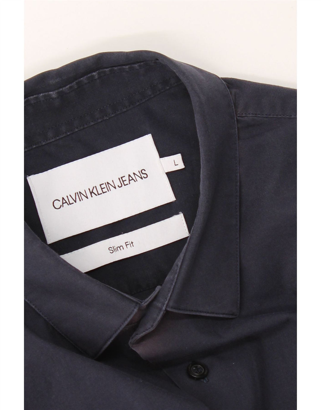 CALVIN KLEIN JEANS Mens Slim Fit Shirt Large Navy Blue Vintage Calvin Klein Jeans and Second-Hand Calvin Klein Jeans from Messina Hembry 