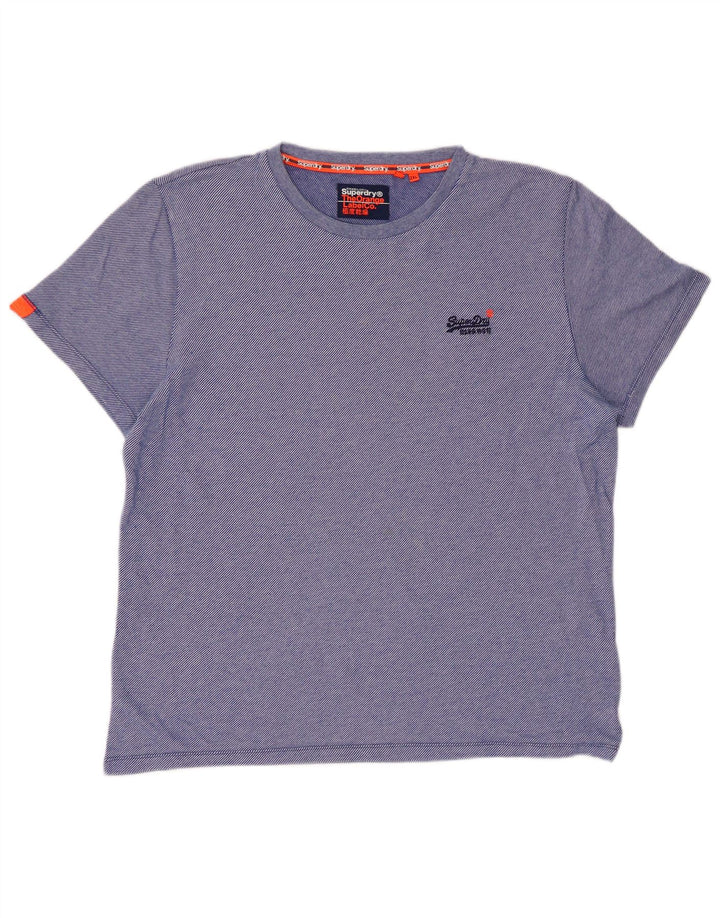 SUPERDRY Męski T-shirt Top 2XL Niebieski, bawełniany w prążki