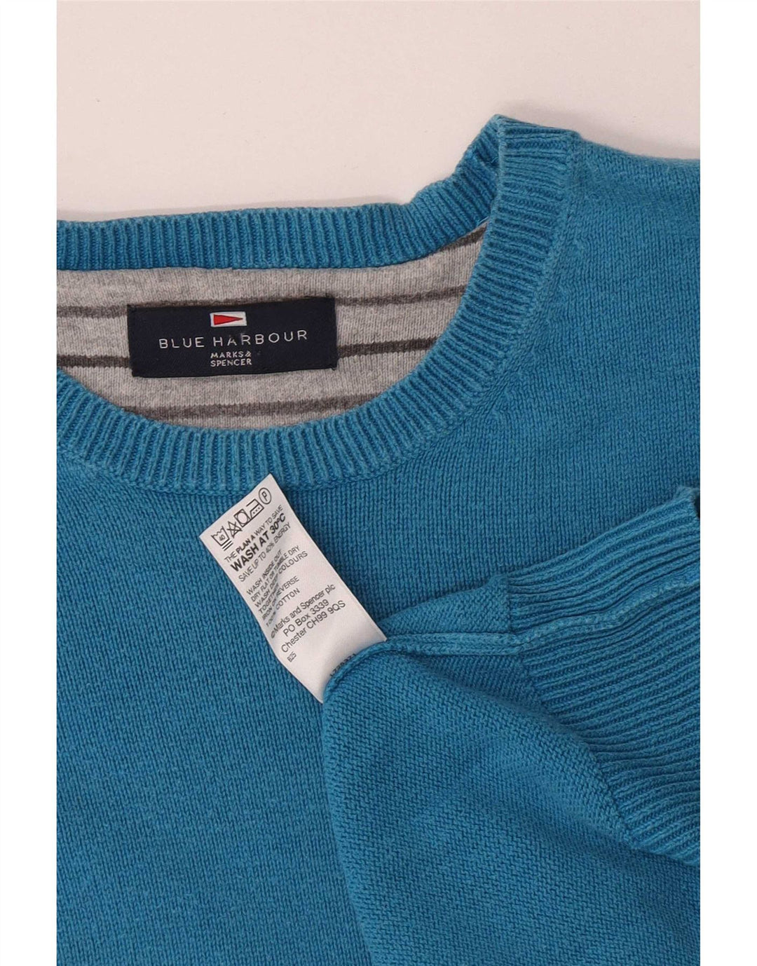 Marks & Spencer Męski niebieski sweter z okrągłym dekoltem i okrągłym dekoltem, bawełniany XL
