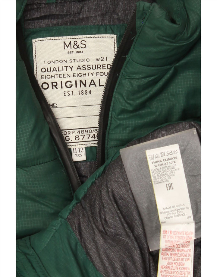 Marks & Spencer Chłopięca wyściełana kamizelka z kapturem 11-12 lat Zielony poliester
