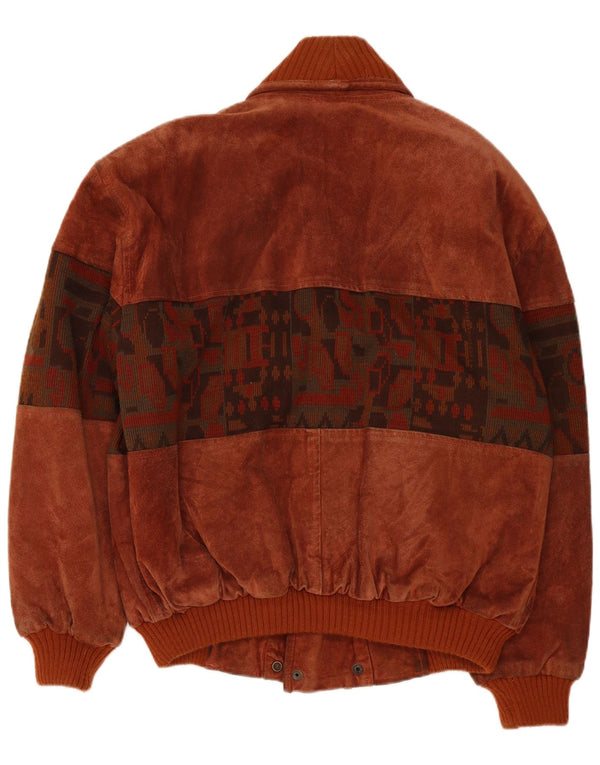 Vintage męska zamszowa kurtka wiatrówka UK 42 XL brązowa geometryczna skóra