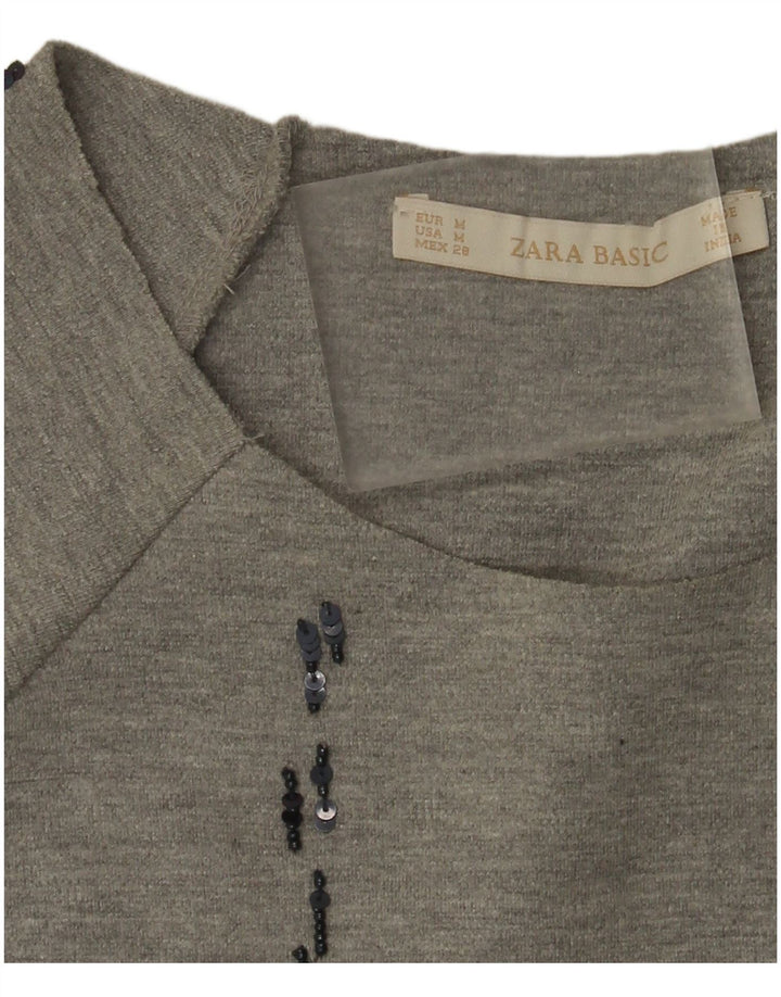 Damski top oversize Zara z rękawem 3/4, UK 14, średnia szara kratka