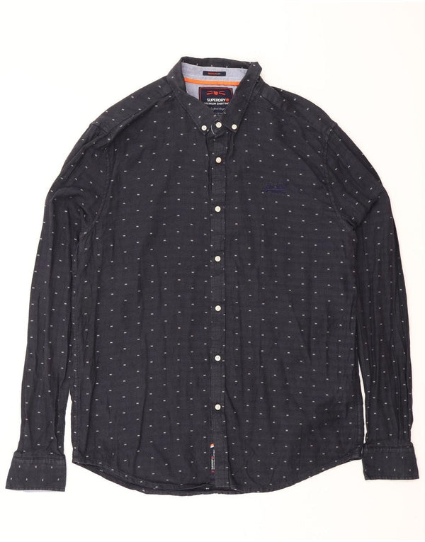 SUPERDRY Męska koszula o regularnym kroju XL, bawełniana w granatowe cętki