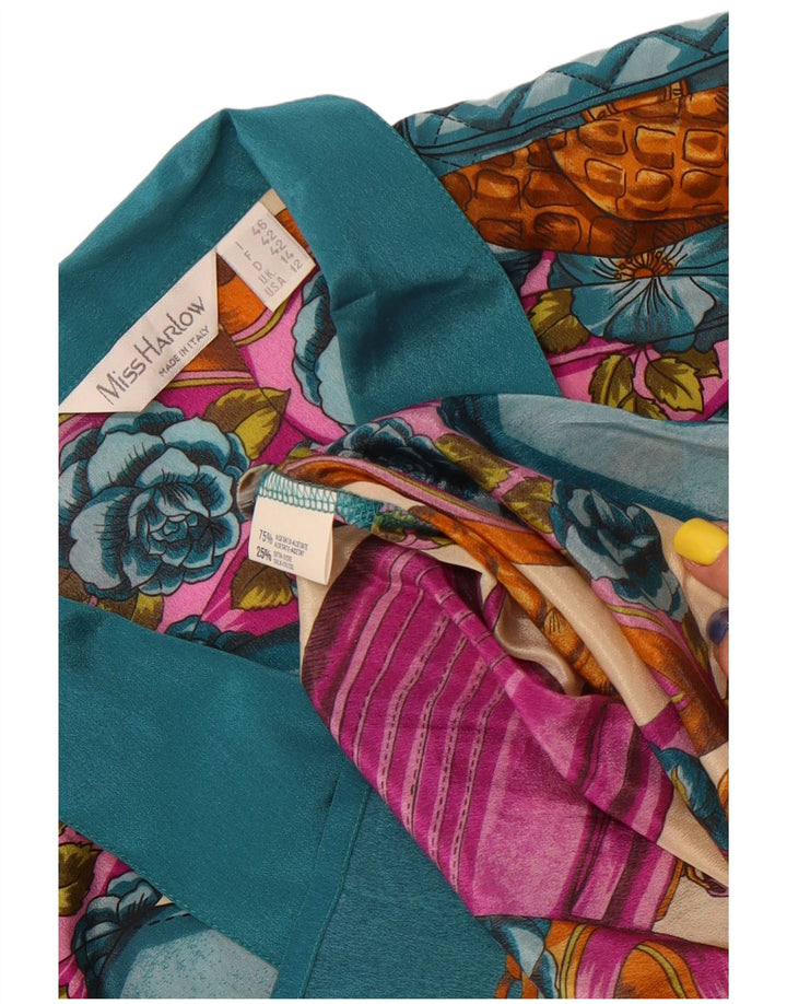 Damska bluzka koszulowa w stylu vintage w abstrakcyjny wzór UK 14, duża, wielobarwna