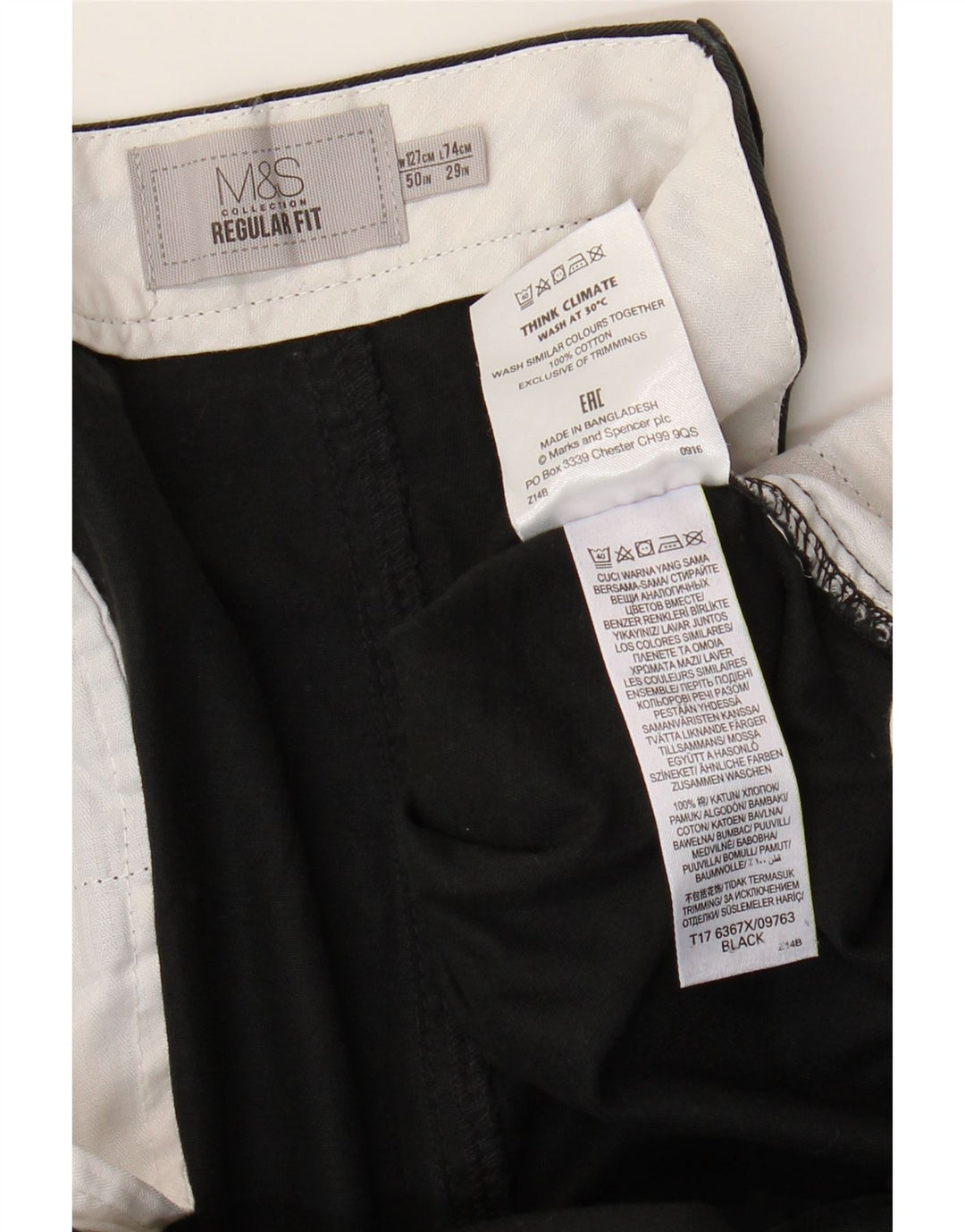 Męskie spodnie chino o regularnym kroju Marks & Spencer W50 L29, czarne, bawełniane
