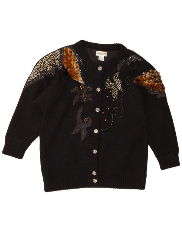 Damski sweter rozpinany Lady Charme EU 44/46 XL Czarny akrylowy nadruk zwierzęcy