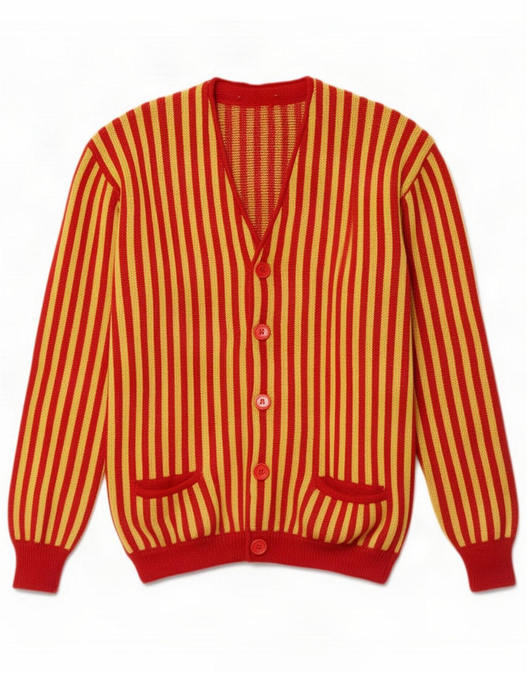 Męski sweter rozpinany w stylu vintage, średnie żółte paski