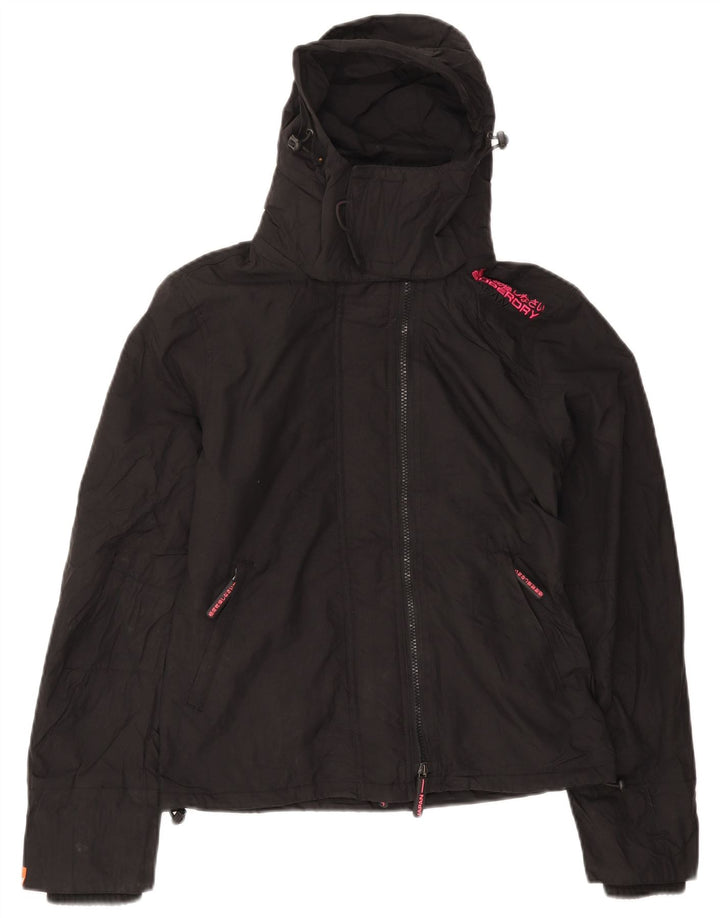 Damska kurtka wiatrówka z kapturem Superdry UK 10, mała, czarna nylonowa
