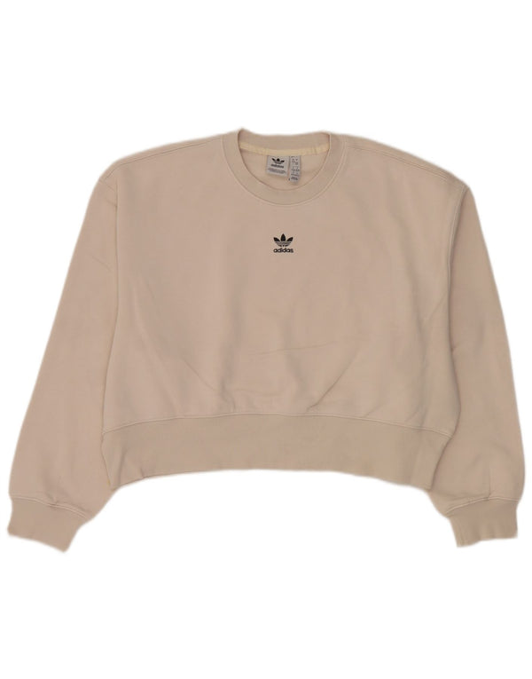 Damska bluza oversize Adidas Jumper UK 8/10 Mała beżowa bawełna