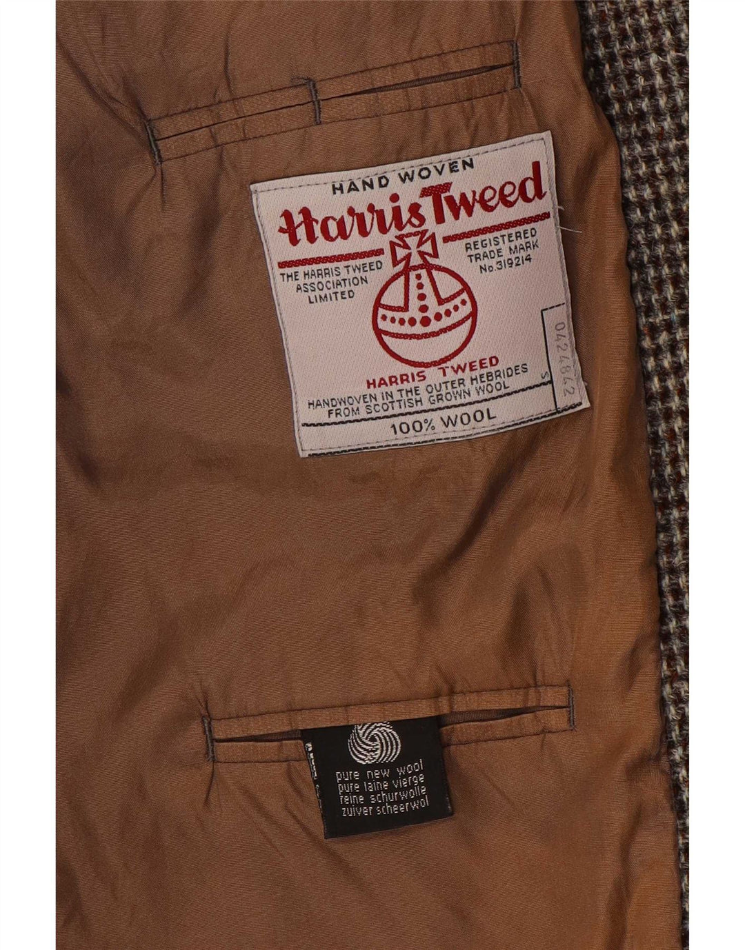 Męska marynarka zapinana na 2 guziki Harris Tweed UK 38 Średni brąz w pepitkę