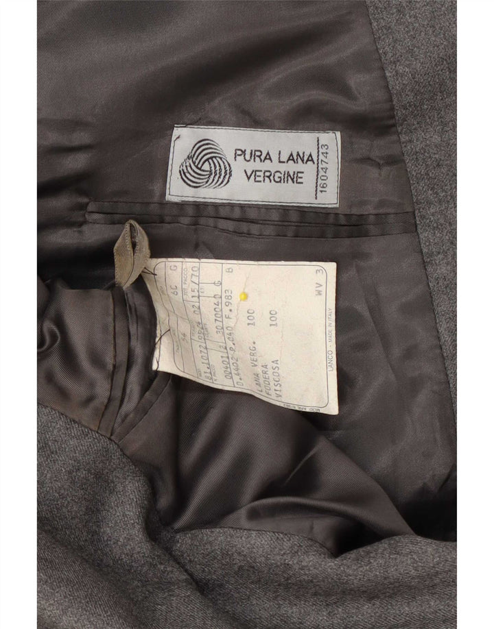 Vintage Męska marynarka dwurzędowa IT 54 2XL Szara dziewicza wełna