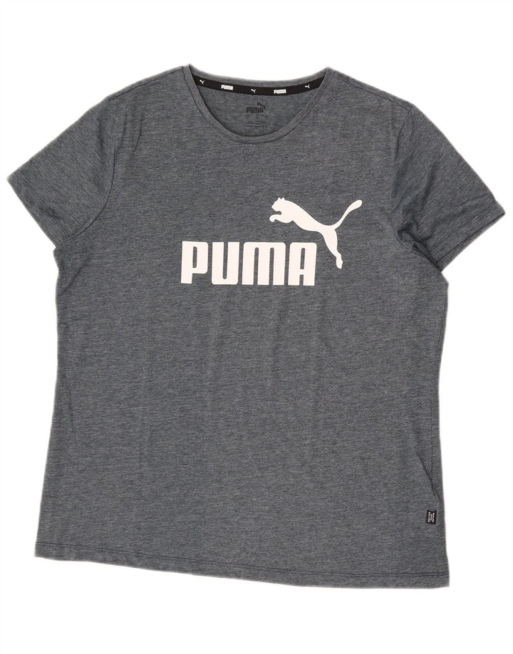 Męska koszulka z grafiką Puma, duża, szara, poliestrowa