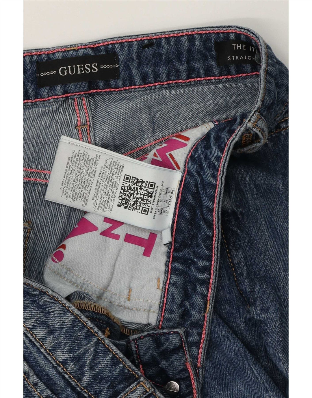 Damskie dżinsy Guess w trudnej sytuacji, proste, 29 L30, niebieska bawełna