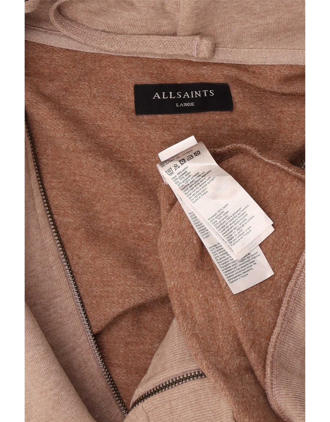 Męski sweter z kapturem i zamkiem All Saints, duży, brązowy, bawełniany