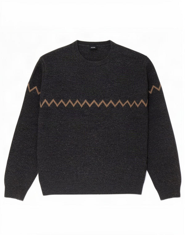 Męski sweter z okrągłym dekoltem Hugo Boss IT 50 Średnioszary, geometryczny wełniany