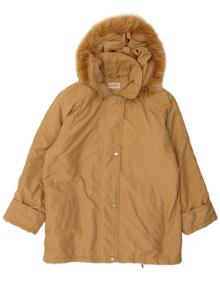 Autentyczny damski płaszcz wiatrówka z kapturem EU 46 XL, beżowy poliester