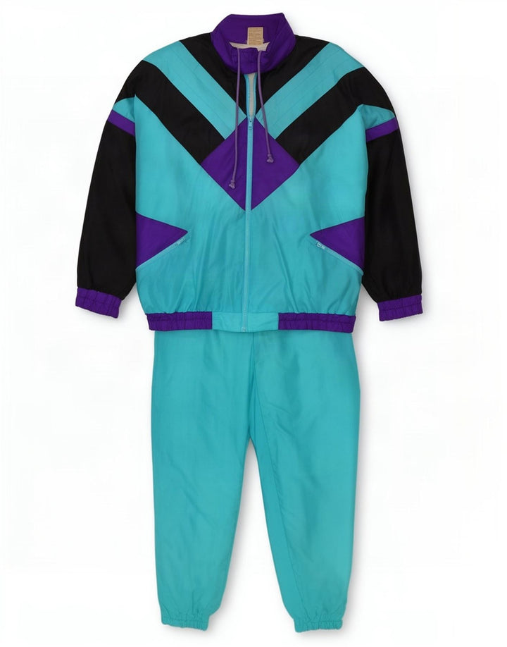 Vintage męski dres XL z niebieskim blokiem kolorów, poliamidem, retro