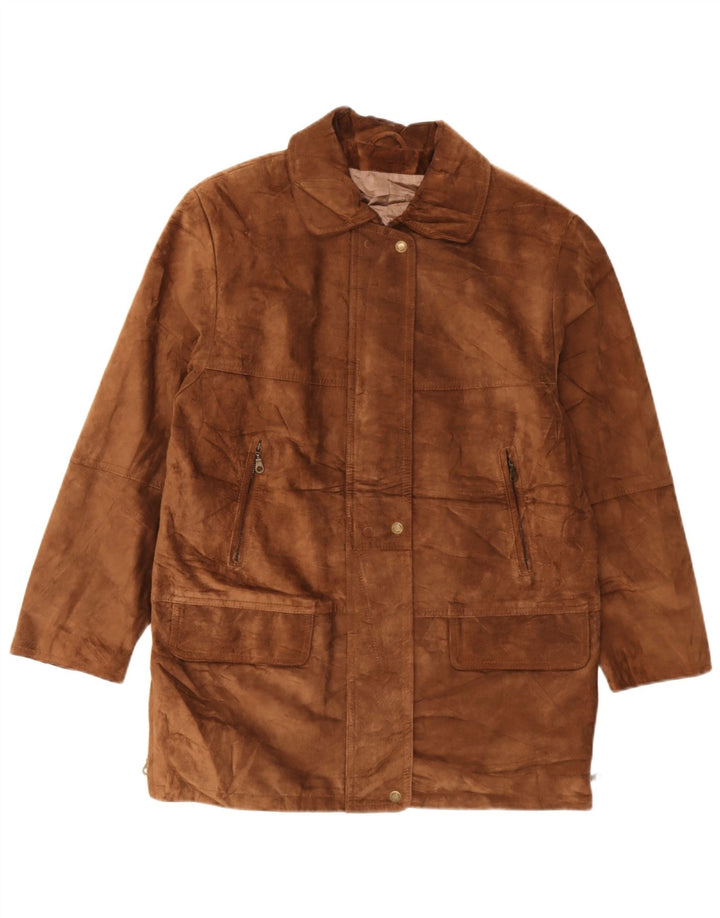 Zamszowy płaszcz damski Sauria EU 44 XL, brązowa skóra