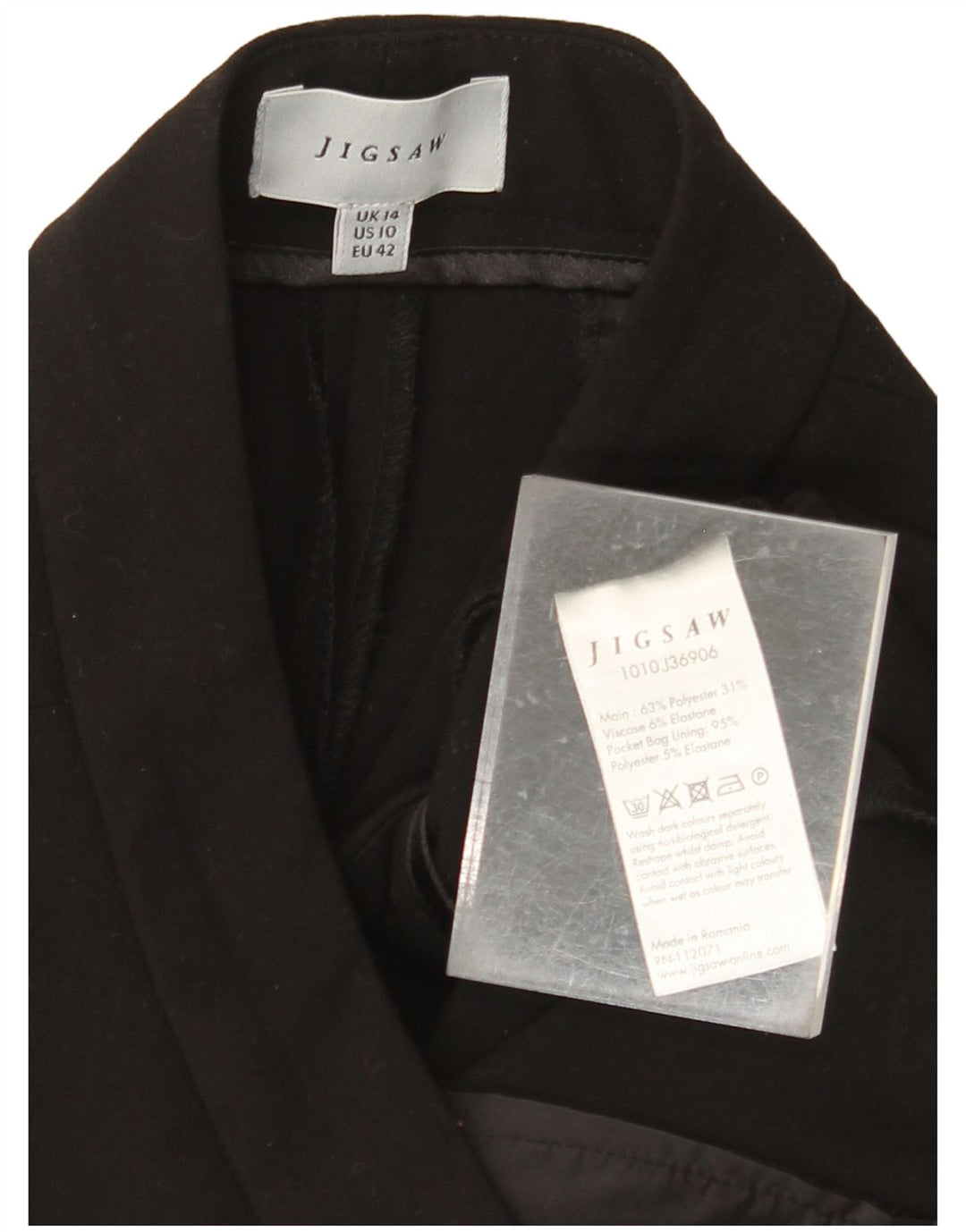 Proste, przycięte spodnie damskie JIGSAW UK 14, duże, W34, L25, czarne