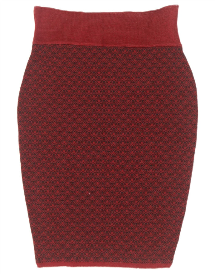 Damska spódnica ołówkowa Sevres w abstrakcyjny wzór IT 44 Medium W28 Burgundowa wełna