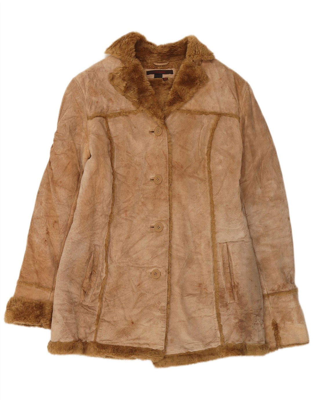 Kurtka damska Zara Shearling UK 14 Średnia beżowa skóra