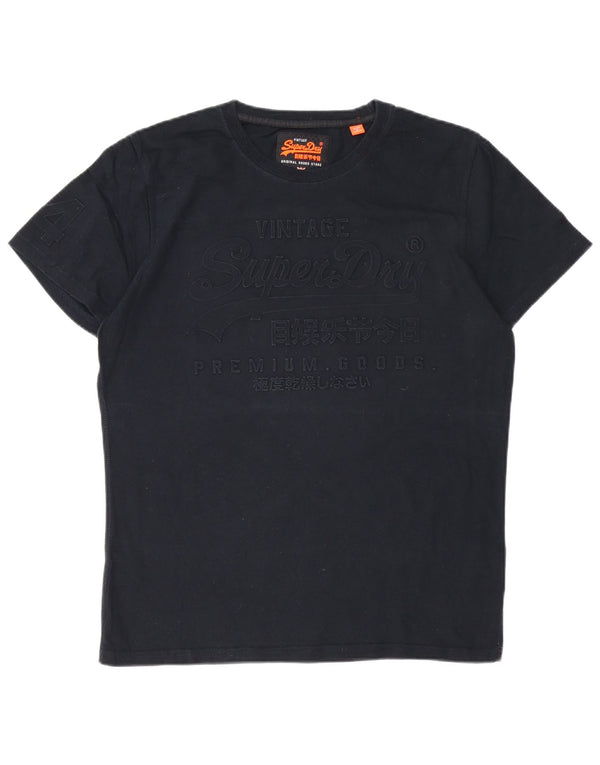 SUPERDRY Męski T-shirt z grafiką, top XL, czarna bawełna
