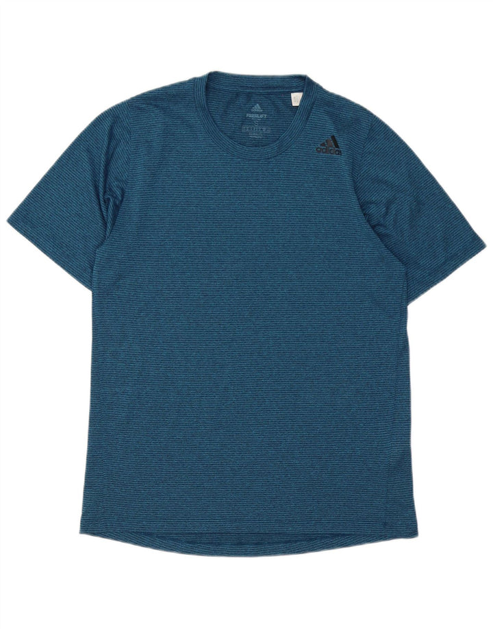 Adidas Męska koszulka Climalite Top, mała, granatowa, poliestrowa w paski