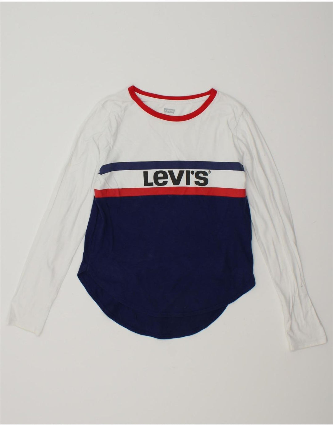 LEVI'S Boys Graphic Top Long Sleeve 15-16 Years White Colourblock Cotton Vintage Levi's and Second-Hand Levi's from Messina Hembry 