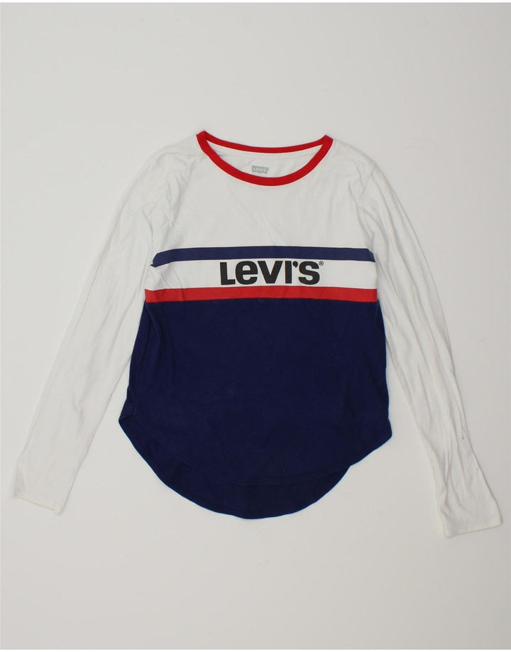 LEVI'S Boys Graphic Top Long Sleeve 15-16 Years White Colourblock Cotton Vintage Levi's and Second-Hand Levi's from Messina Hembry 