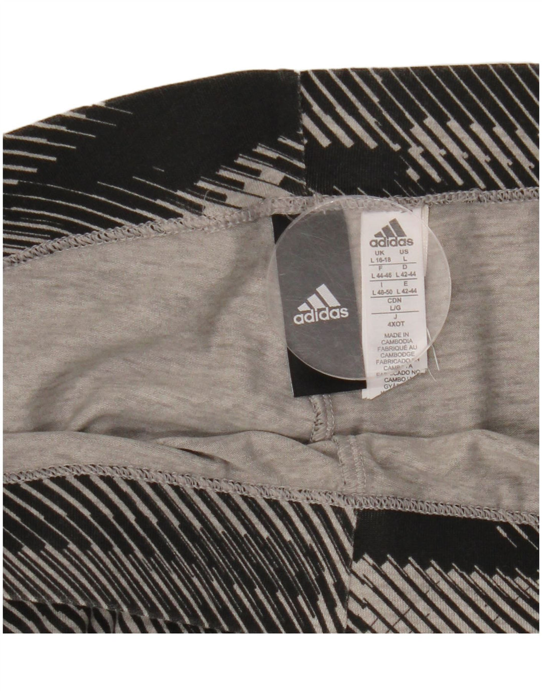 Damskie legginsy ADIDAS z grafiką UK 16/18, duże, czarne, bawełniane w paski