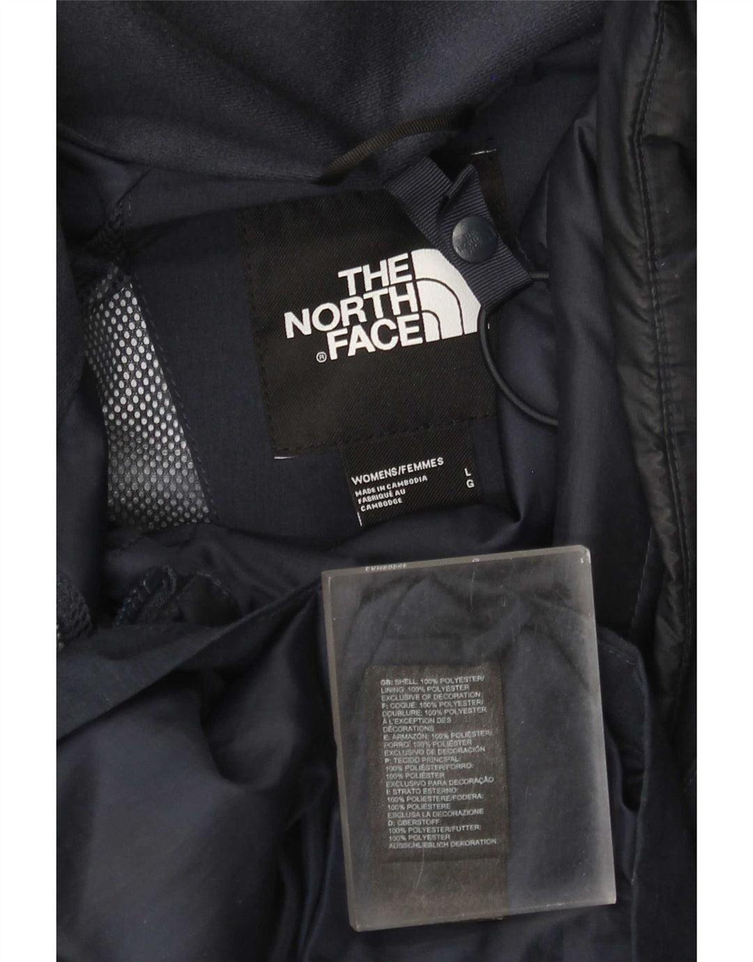Damska kurtka przeciwdeszczowa z kapturem The North Face UK 16, duża, granatowa, z poliestru